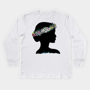 flower crown silhouette Kids Long Sleeve T-Shirt